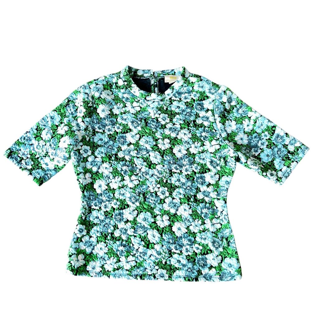 Maeve Green and White Floral Short-Sleeve Blouse